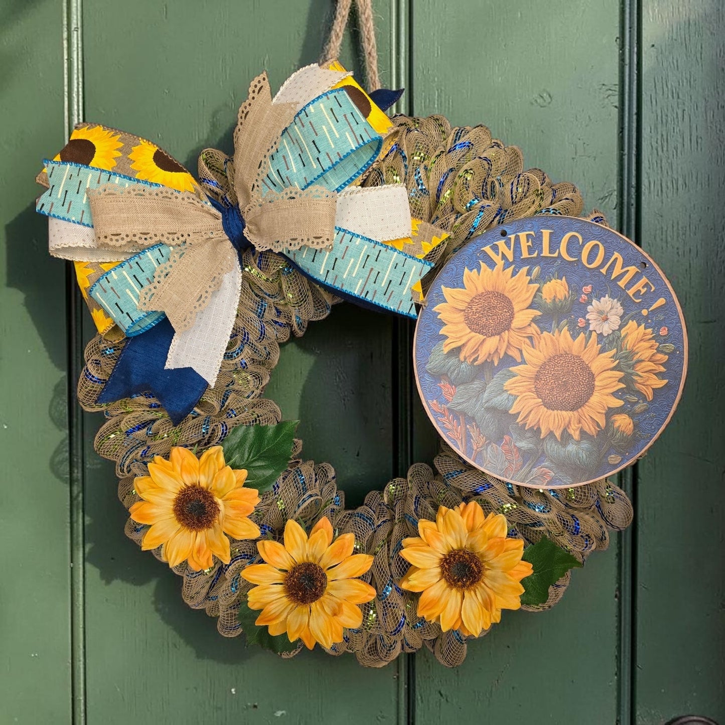 Welcome Sunflower (blue) Wreath