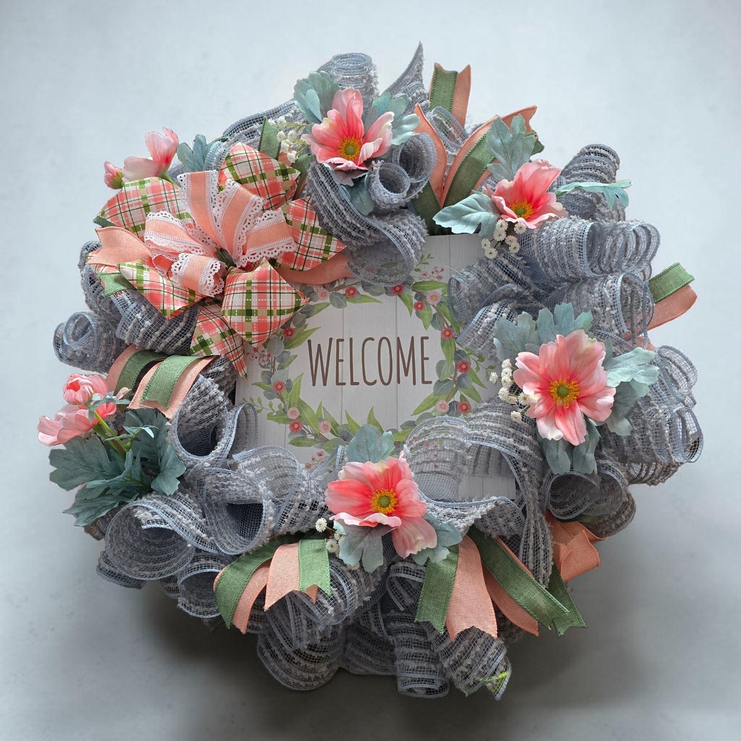 Welcome Peach/Green Wreath