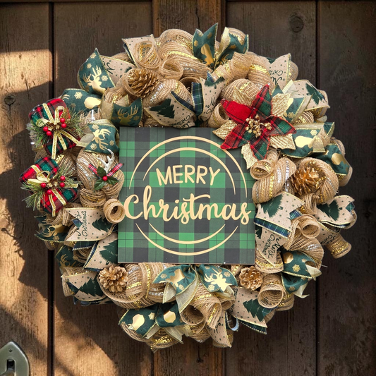 Merry Christmas Green/Gold Wreath