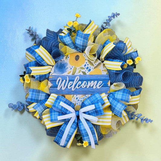 Welcome Denim/Yellow Wreath