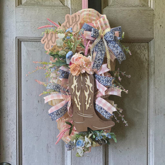 Howdy Cowboy Boot Door Swag Wreath