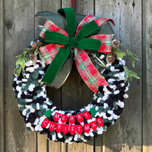 Merry Christmas Green Yarn Wreath